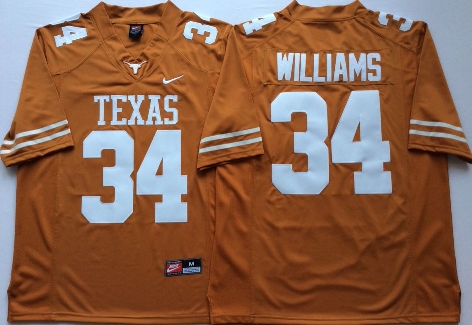 Men Texas Longhorns 34 Williams Yellow Nike NCAA Jerseys